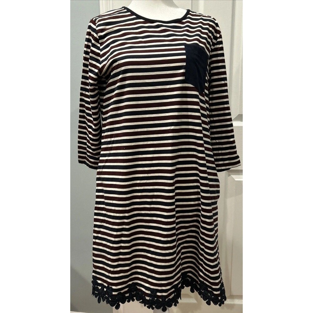Peach Love California Striped Cotton Knit Dress 3/4 Sleeve Size M
